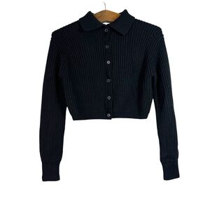 Aritzia Wilfred Cropped Next Door Black Cardigan Sweater Size XS Merino Wool